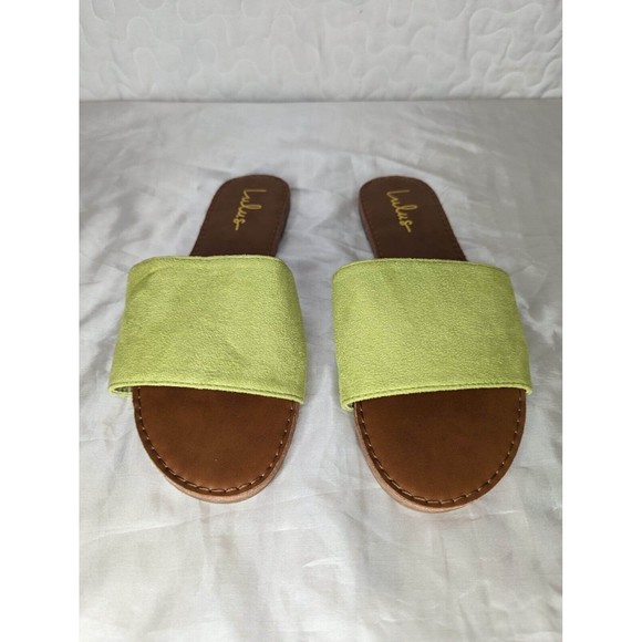 Size 8 Lulus Addison Lime Suede Slide Sandals - Picture 4 of 7
